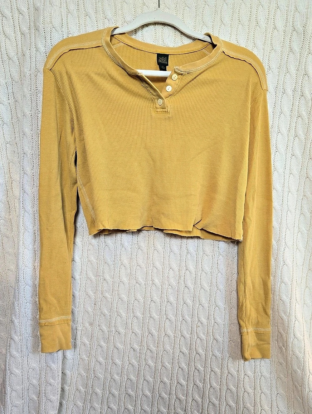 wild fable Long Sleeve Cropped Waffle Henley Top Women's Yellow Medium